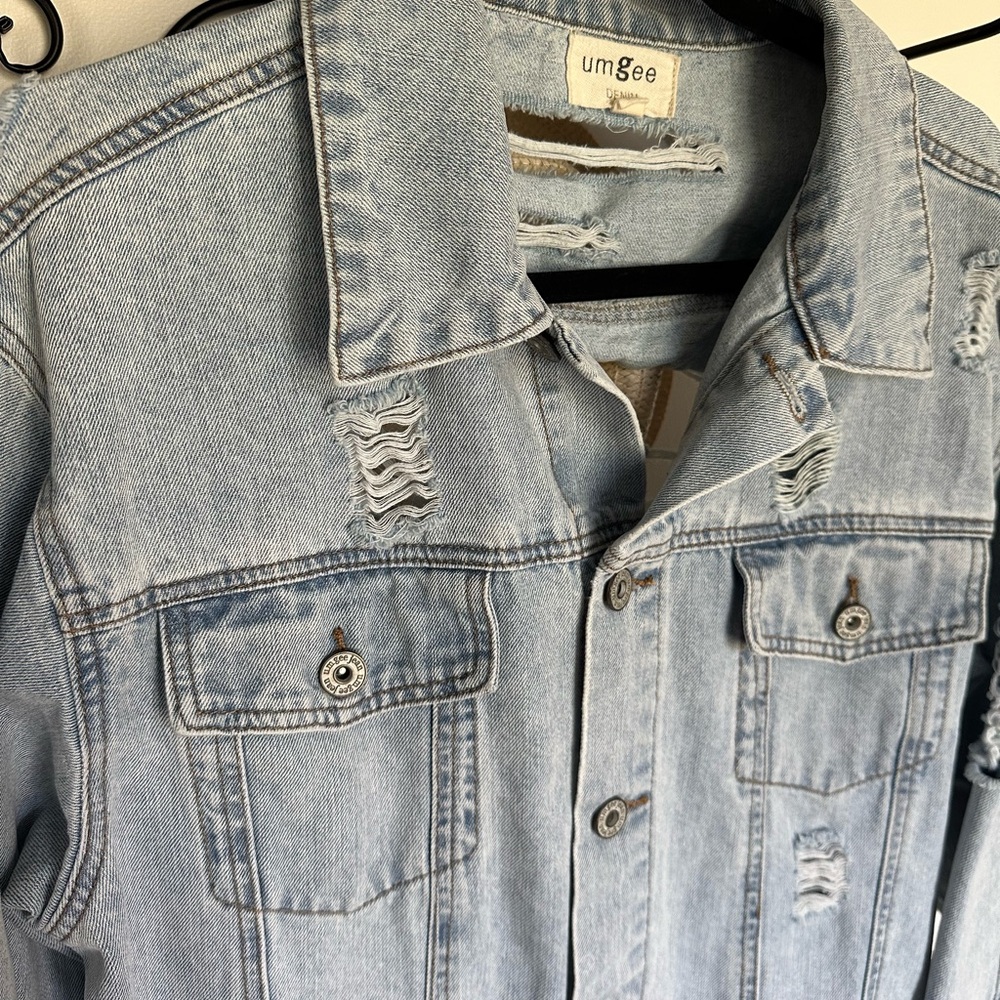 Umgee Light Blue Distressed Denim Jacket Oversized - Picture 2 of 7